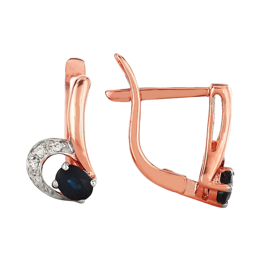 Золотые серьги с бриллиантом и сапфиром № 98058