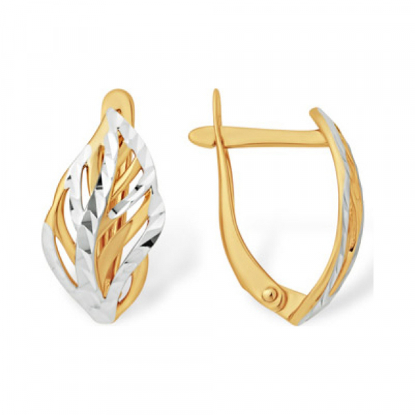 Золотые серьги без камня с алмазкой № 163198