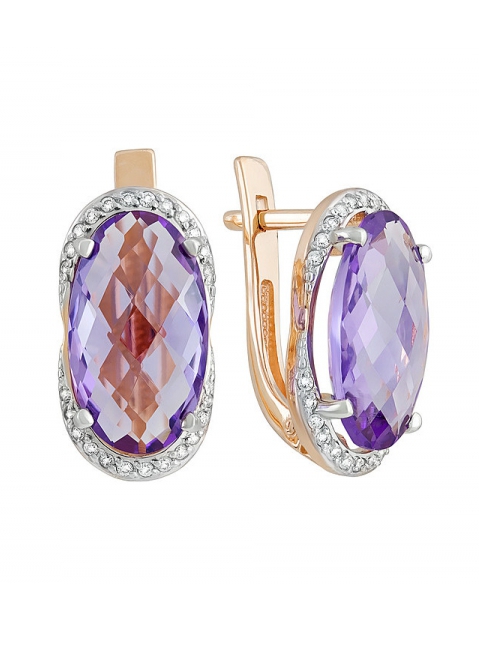 Золотые серьги с аметистом и фианитом № 131858