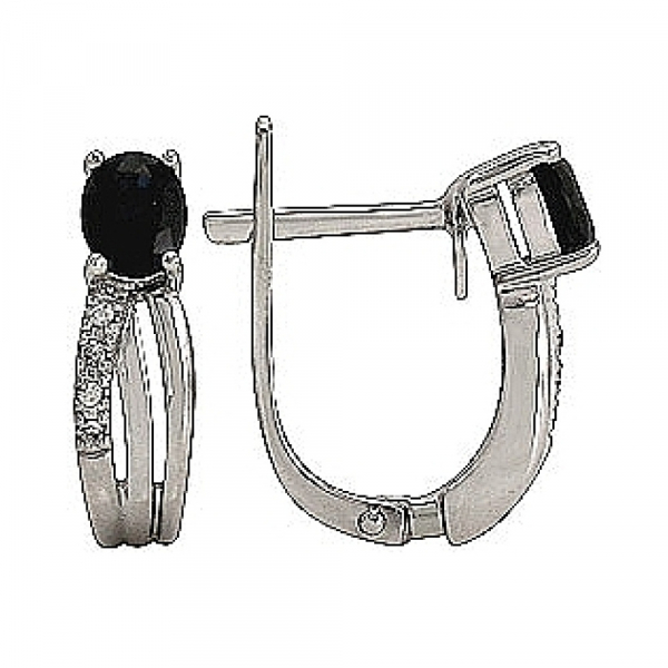 Золотые серьги с бриллиантом и сапфиром № 74498