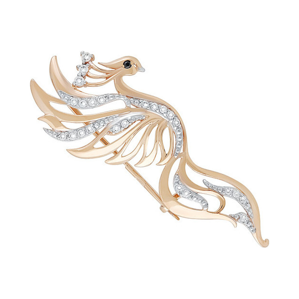 Золотая брошь с фианитами № 133448