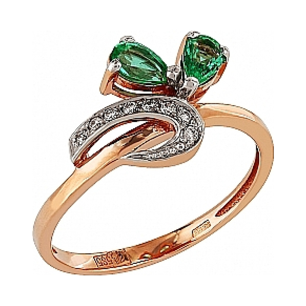 Золотое кольцо с бриллиантом и изумрудом № 98899