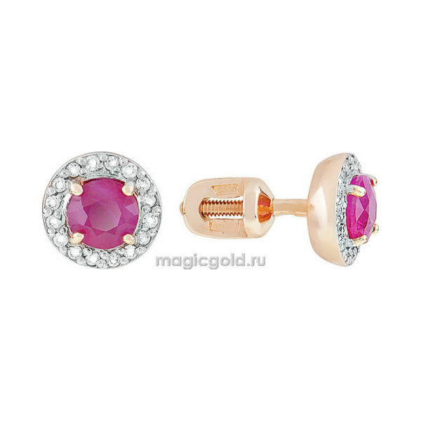 Пуссеты с рубином и фианитом № 155460