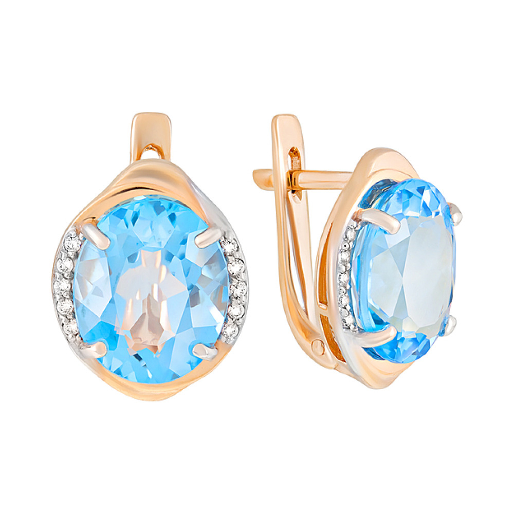 Золотые серьги с топазом и фианитом № 114043