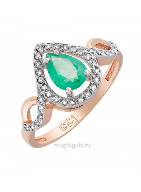 Золотое кольцо с бриллиантом и изумрудом № 121239