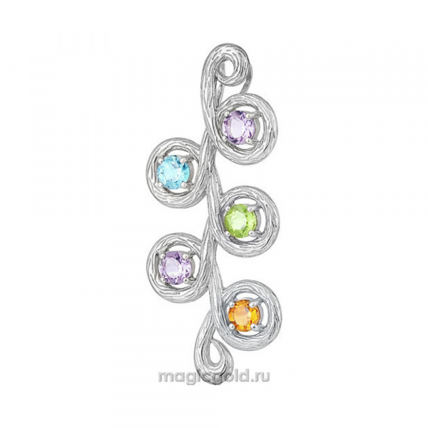 Серебряная подвеска с полудрагоценными вставками и фианитом № 134800
