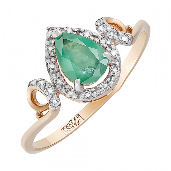 Золотое кольцо с бриллиантом и изумрудом № 116590