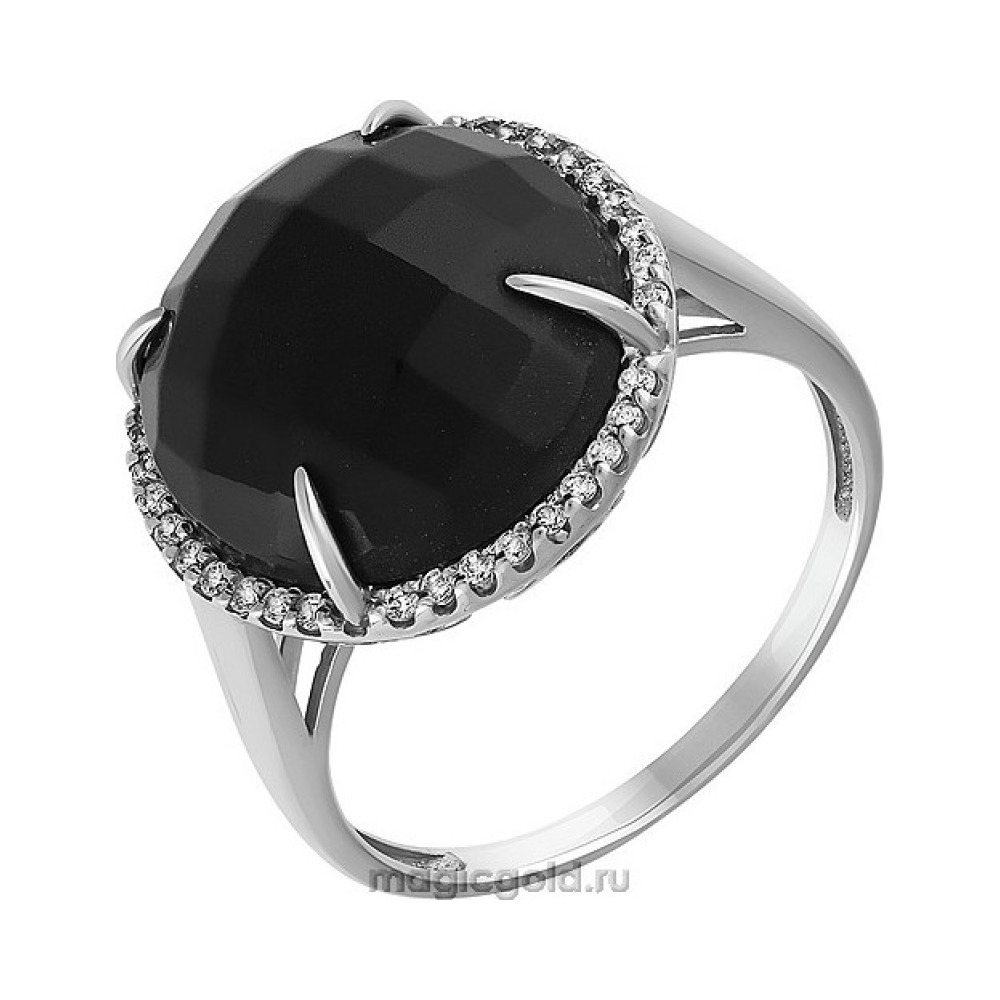 Серебряное кольцо с ониксом и фианитом № 151463