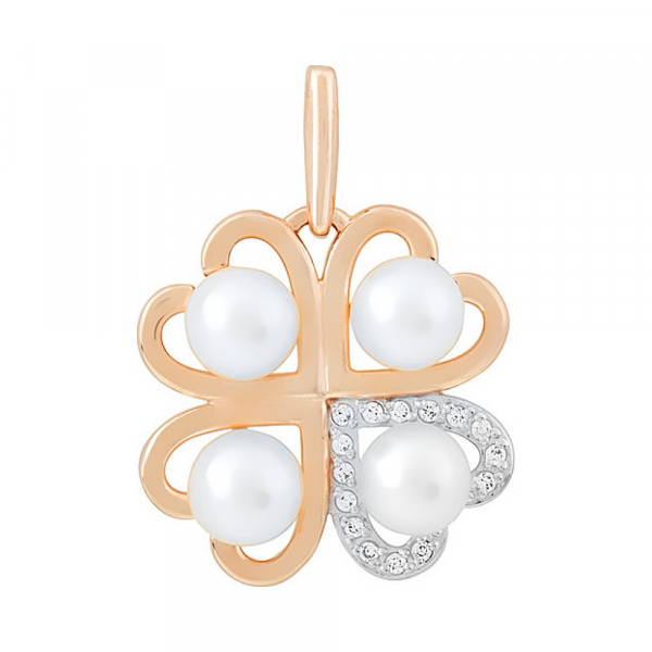 Золотая подвеска с жемчугом и фианитом № 116035