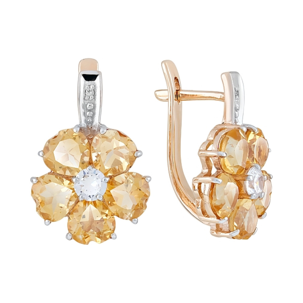 Золотые серьги с цитрином и фианитом № 81296