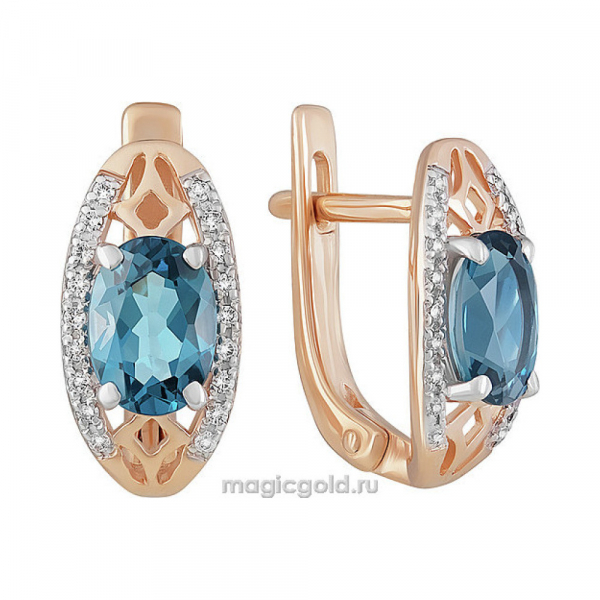 Золотые серьги с топазом и фианитом № 158948