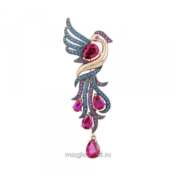 Золотая брошь с имитац.корунда и фианитом № 136991