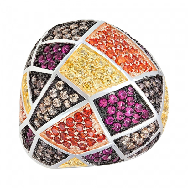 Серебряное кольцо с фианитом черным и золотым покрытием № 115647