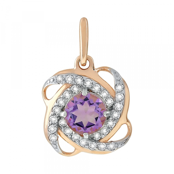Золотая подвеска с аметистом и фианитом № 81288