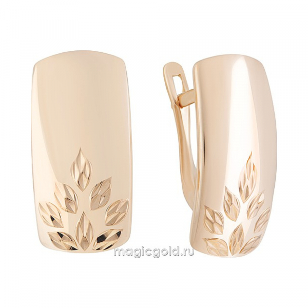 Золотые серьги без камня с алмазкой № 171867