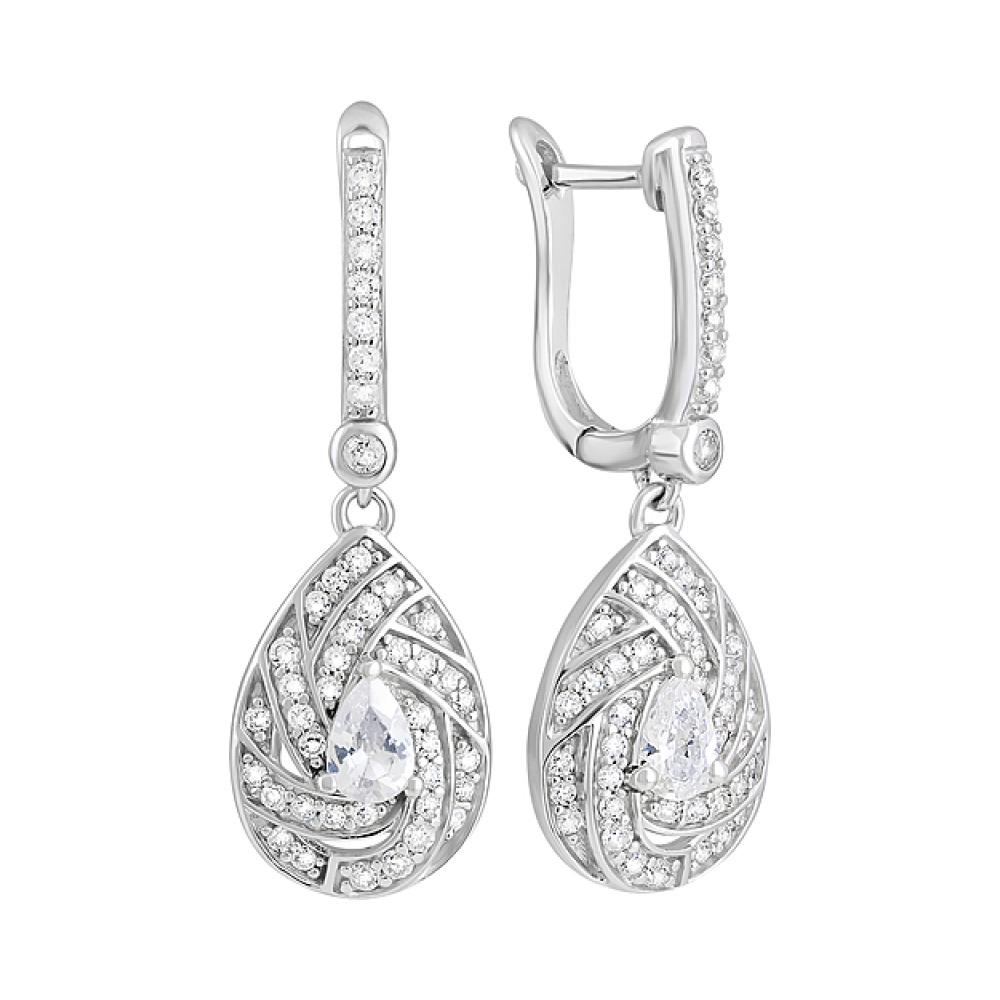 Серебряные серьги с фианитами № 127703