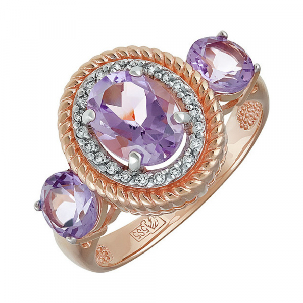 Золотое кольцо с аметистом и фианитом № 135462