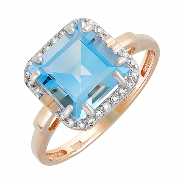 Золотое кольцо с топазом и фианитом № 129432