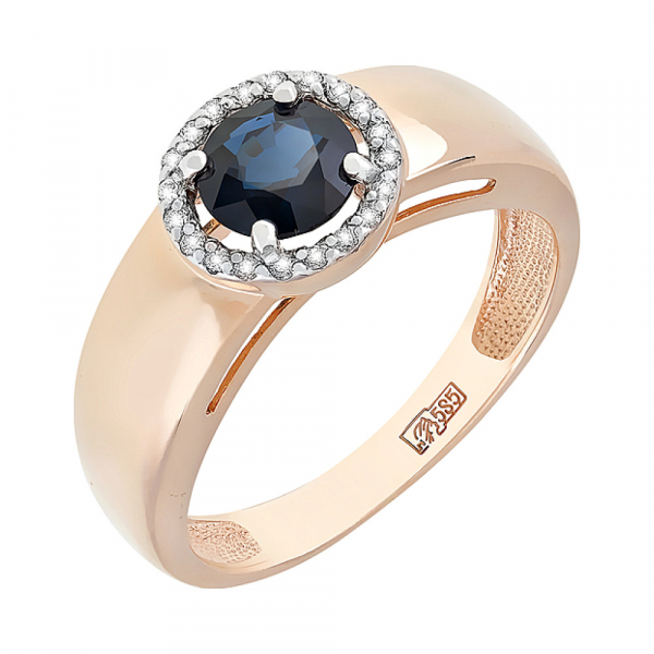 Золотое кольцо с бриллиантом и сапфиром № 110392