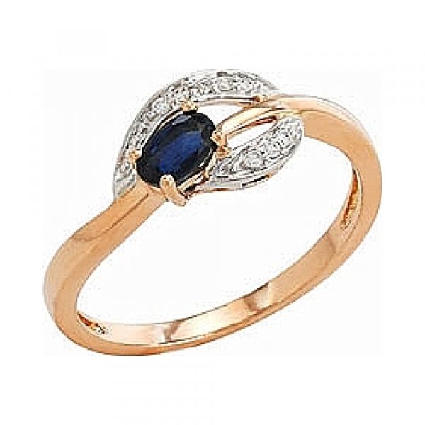 Золотое кольцо с бриллиантом и сапфиром № 96302