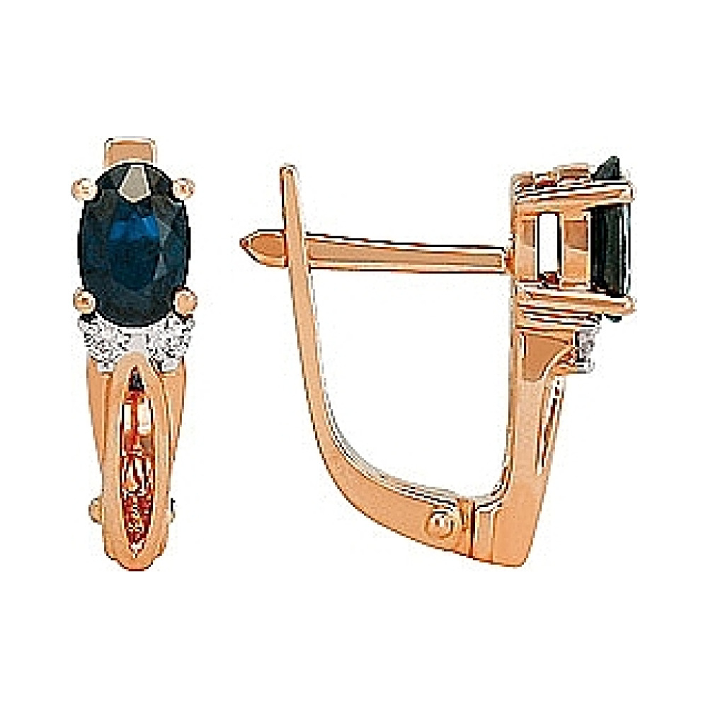 Золотые серьги с бриллиантом и сапфиром № 82380