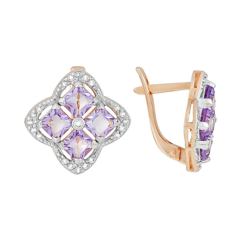 Золотые серьги с аметистом и фианитом № 118948