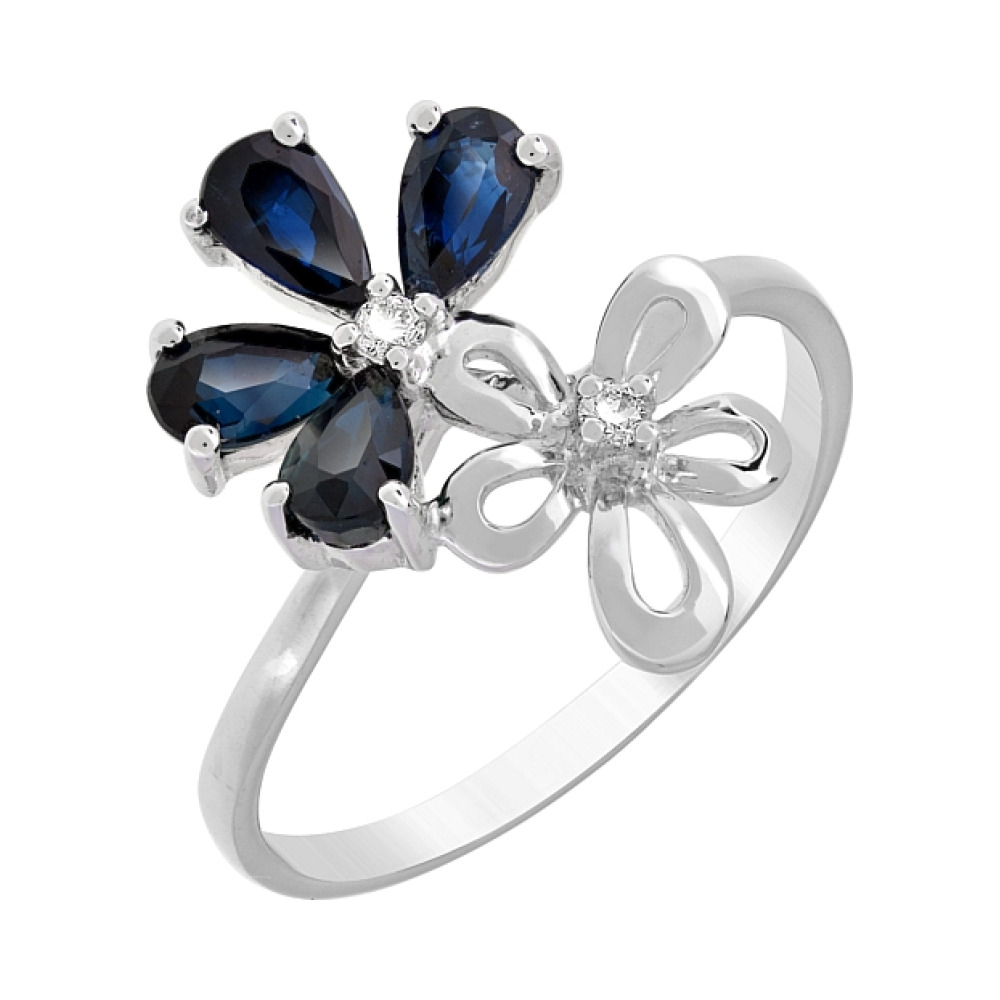 Золотое кольцо с бриллиантом и сапфиром № 84943