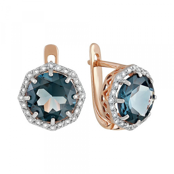 Золотые серьги с топазом и фианитом № 134509