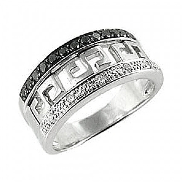 Золотое кольцо с чёрным и белым бриллиантами № 66000