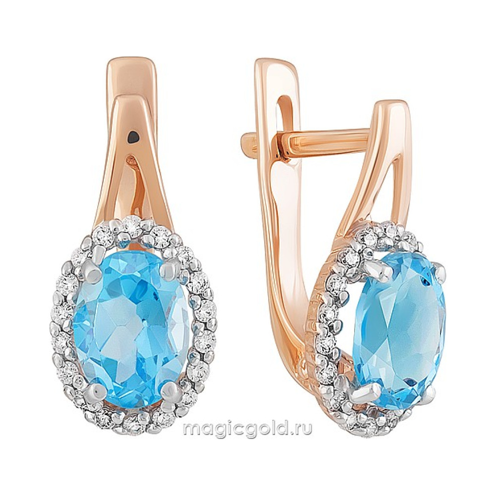 Золотые серьги с топазом и фианитом № 164116