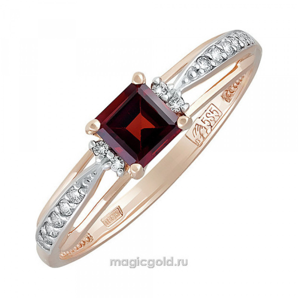 Золотое кольцо с гранатом и фианитом № 139774