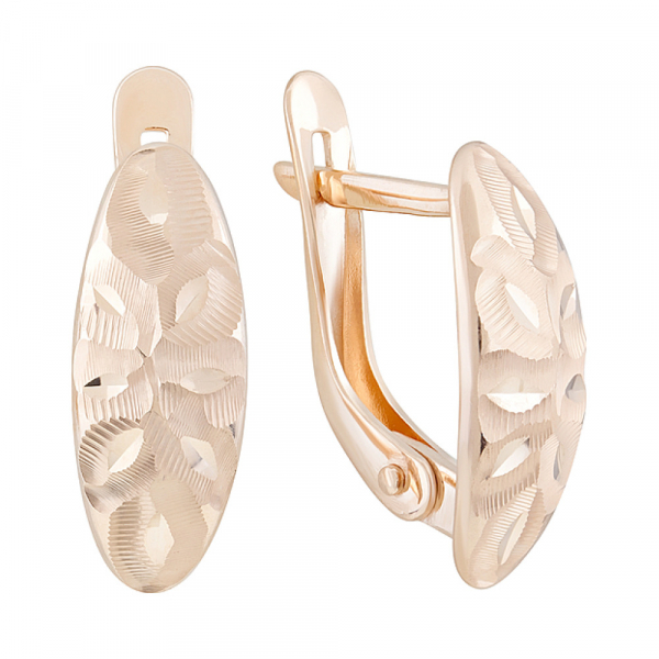 Золотые серьги без камня с алмазкой № 126718