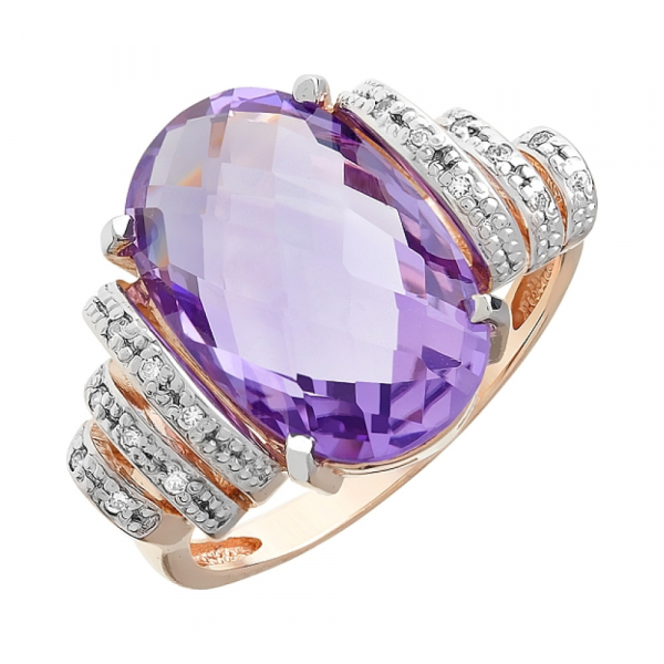 Золотое кольцо с аметистом и фианитом № 101385