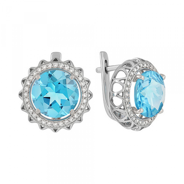 Серебряные серьги с топазом и фианитом № 134055