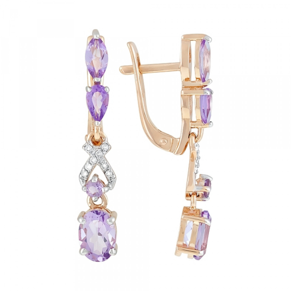 Золотые серьги с аметистом и фианитом № 119597