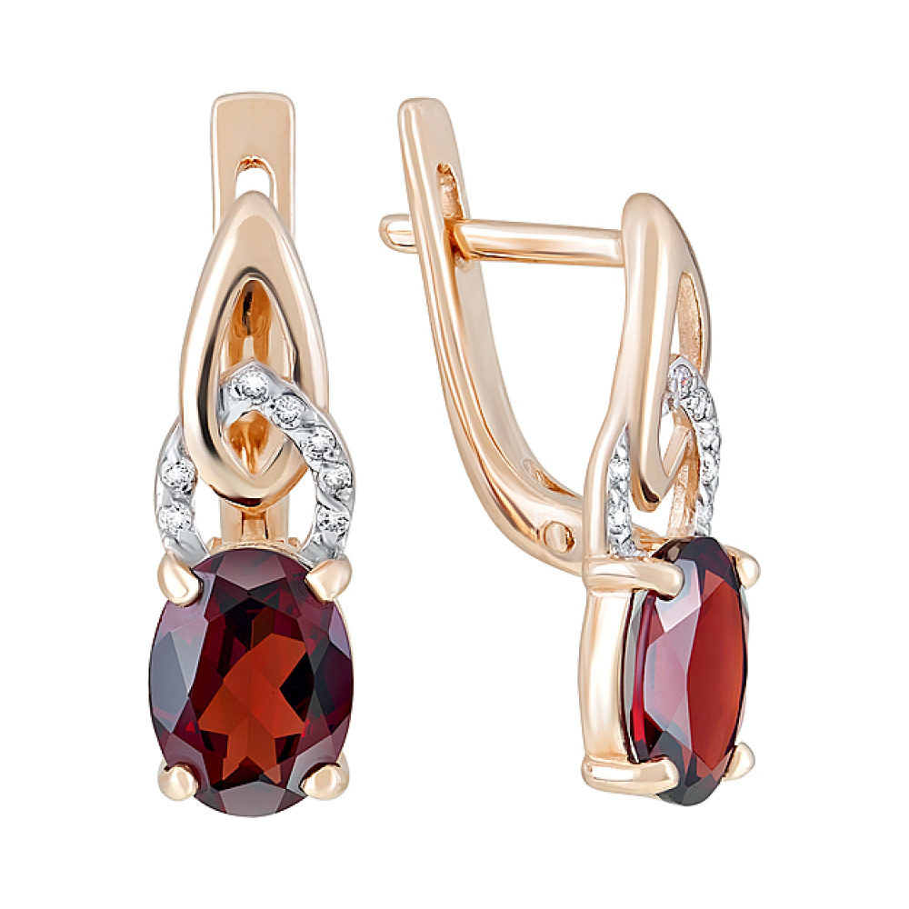 Золотые серьги с гранатом и фианитом № 124087