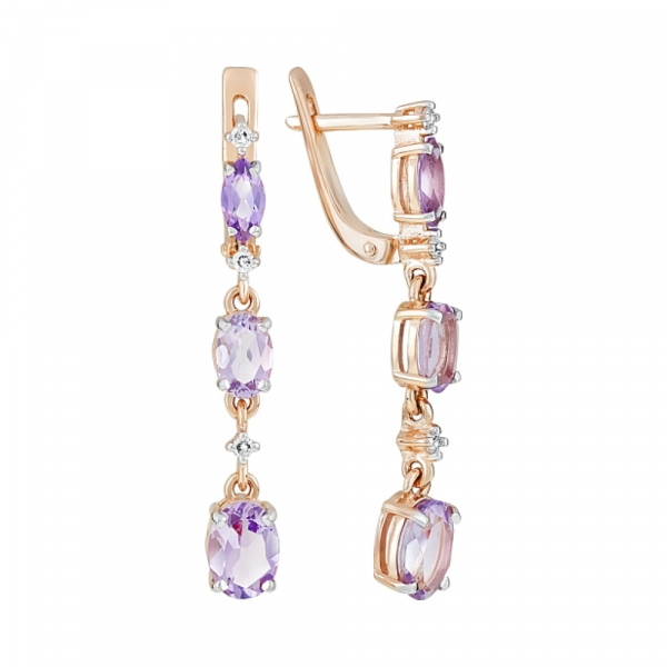Золотые серьги с аметистом и фианитом № 120327