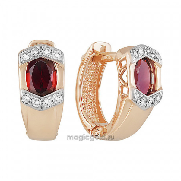 Золотые серьги с гранатом и фианитом № 158961