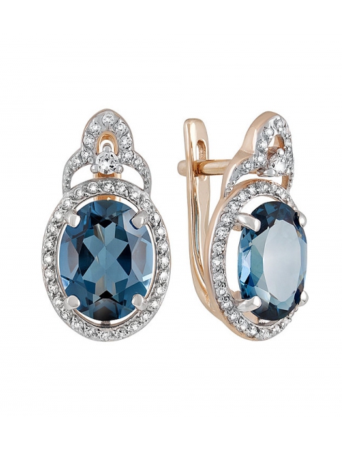 Золотые серьги с топазом и фианитом № 131896