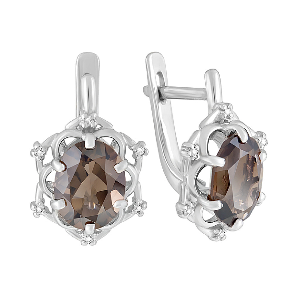 Серебряные серьги с раухтопазом и фианитом № 123233