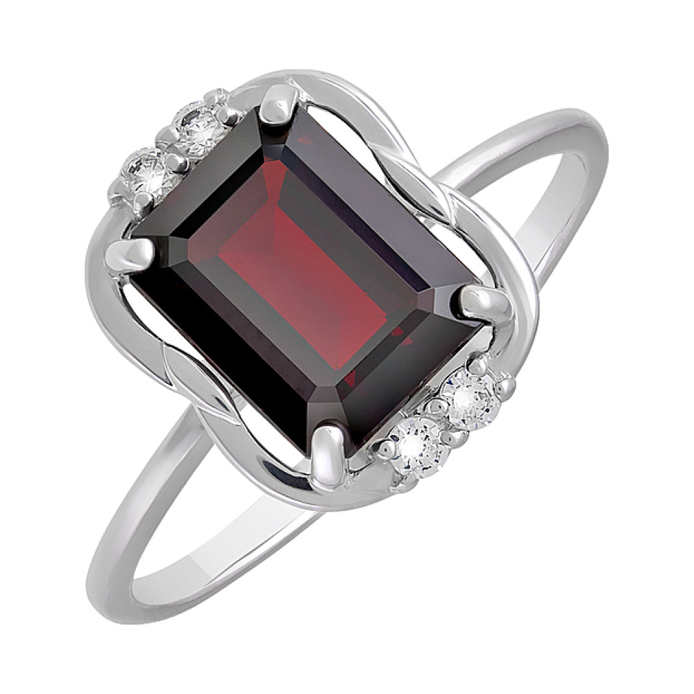 Серебряное кольцо с гранатом и фианитом № 128069