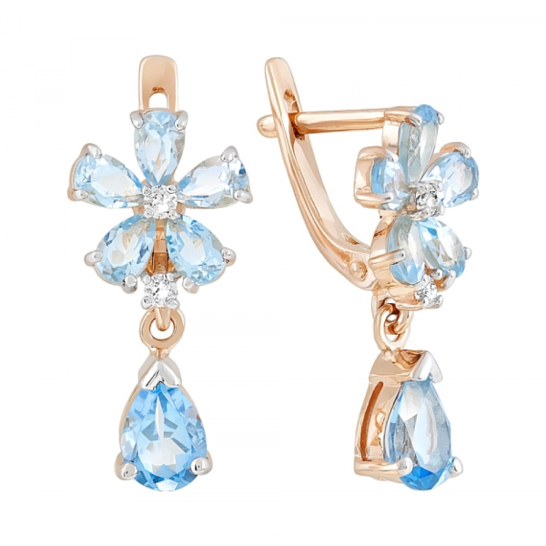 Золотые серьги с топазом и фианитом № 120827