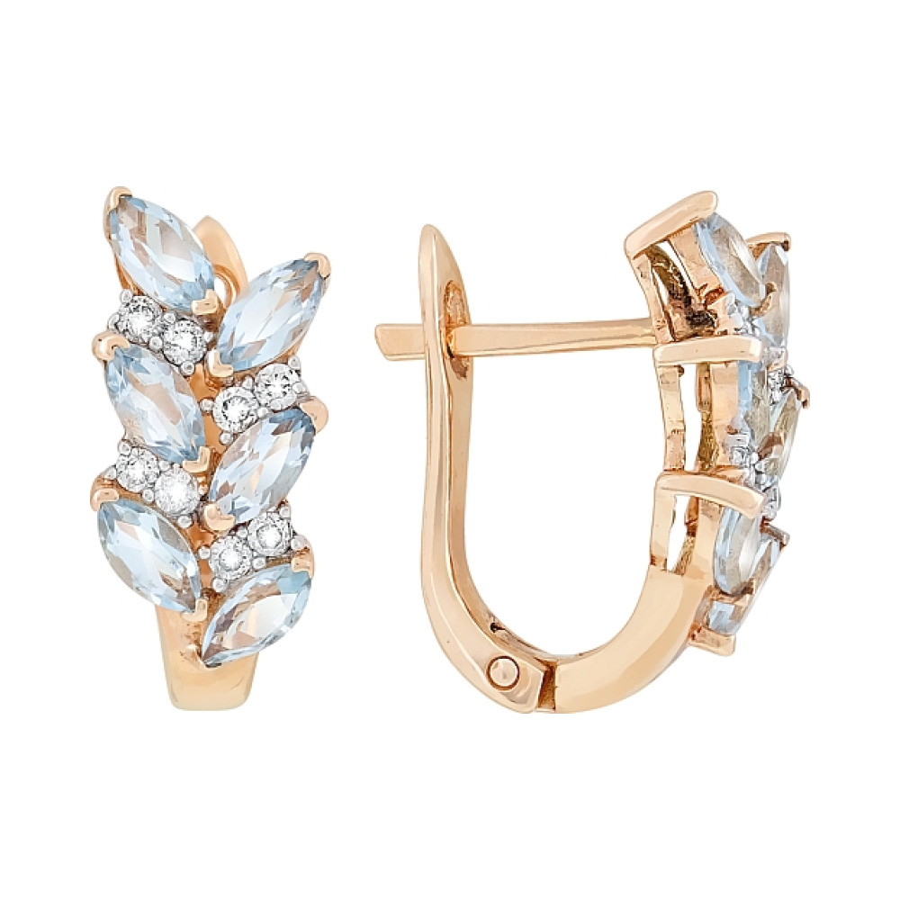 Золотые серьги с бриллиантом и топазом № 40703