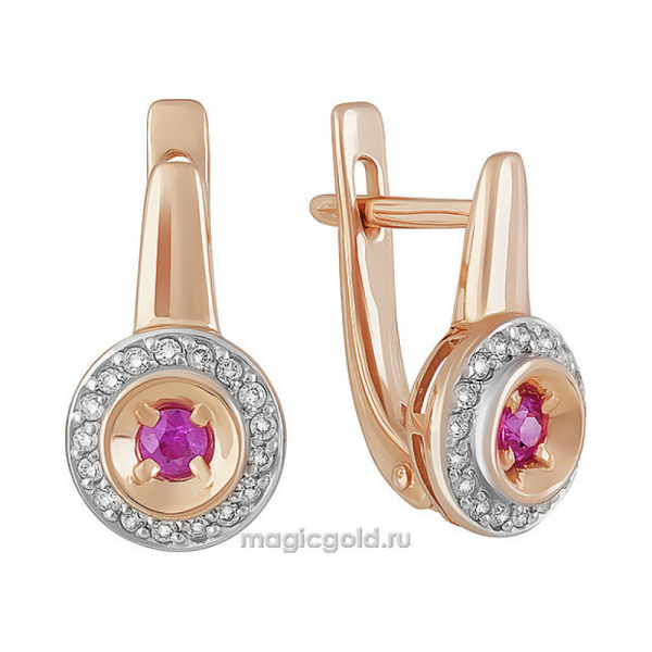Золотые серьги с бриллиантом и рубином № 160633