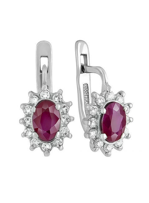 Серебряные серьги с рубином и фианитом № 132130