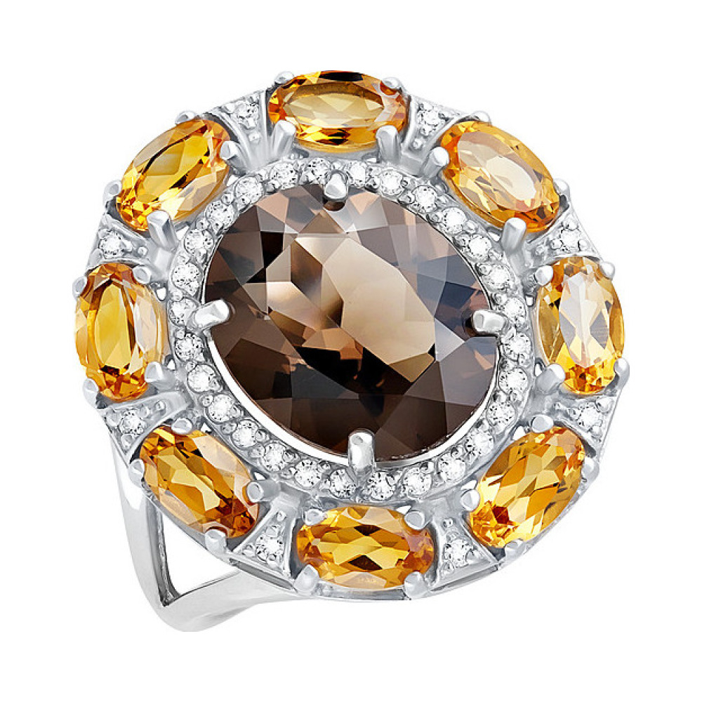 Серебряное кольцо с полудрагоценными вставками № 129684