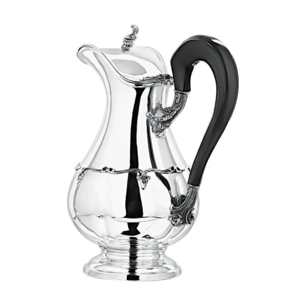 Кувшин с цветочным орнаментом и деревянной ручкой и крышкой маленький из серебра 925 пробы