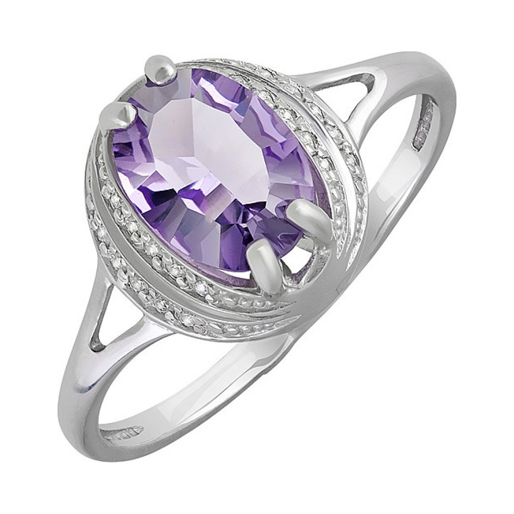 Серебряное кольцо с аметистом и фианитом № 133075