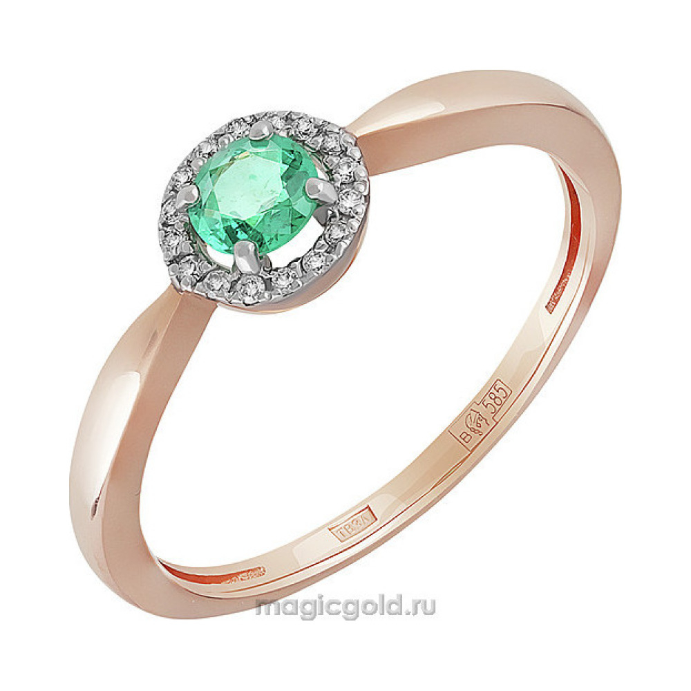 Золотое кольцо с бриллиантом и изумрудом № 161996