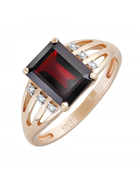 Золотое кольцо с гранатом и фианитом № 131667